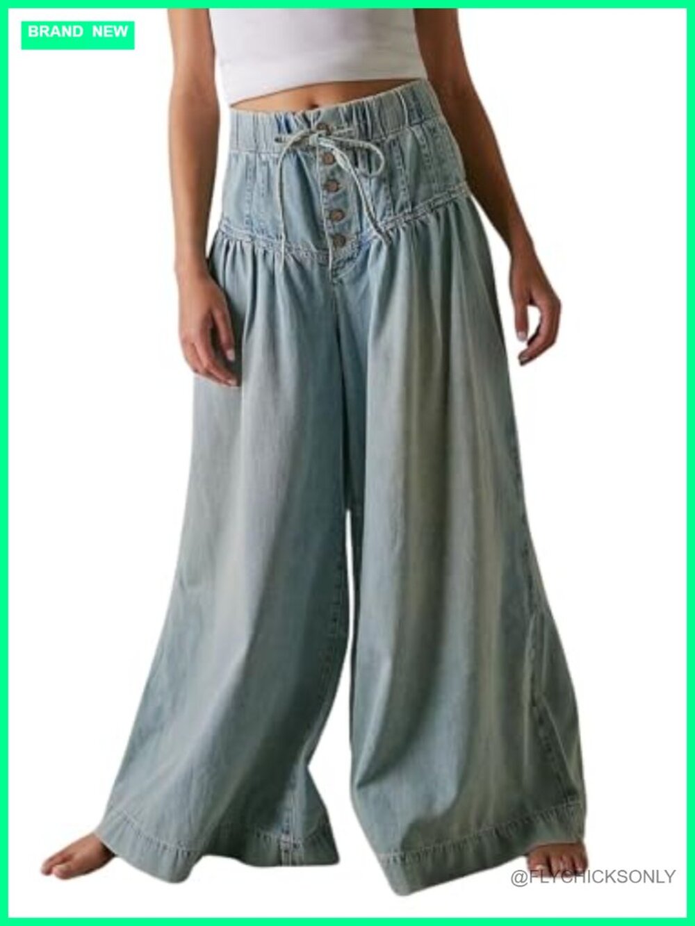 Women Y2K Pleated Baggy Wide Leg Jeans Elastic Waist Palazzo Pants